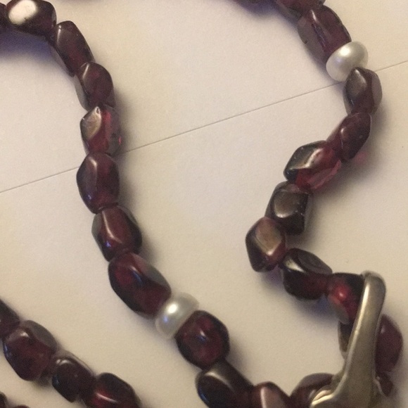 Native American Garnet Freshwater Pearl Sterling Cross Necklace Marked 15" - Picture 7 of 7